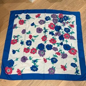 Vibrant Floral Scarf with Blue Border